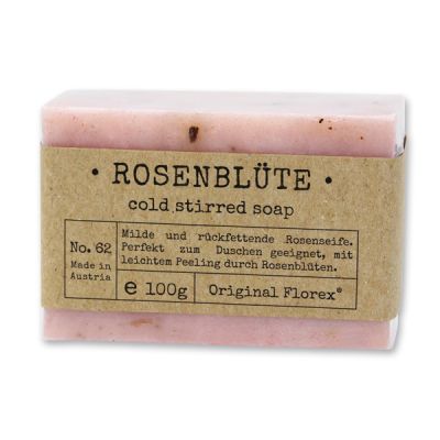 Kaltgerührte Seife 100g in Cello "Pure Soaps", Rose mit Blüten 