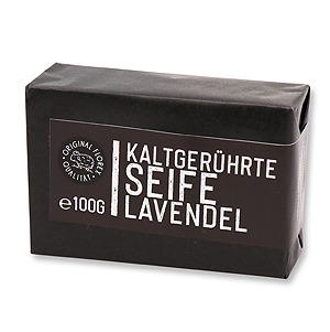Kaltgerührte Seife 100g "Black Edition" schwarz verpackt, Lavendel 