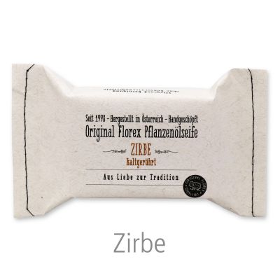 Kaltgerührte Seife 100g im genähten Papierbeutel, Zirbe 