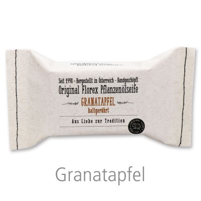 Kaltgerührte Seife 100g im genähten Papierbeutel, Granatapfel 