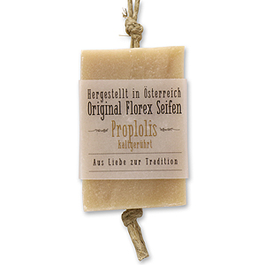Kaltgerührte Spezialseife 90g hängend mit Kordel transparente Schleife, Propolis 
