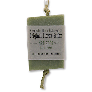 Cold-stirred special soap with 90g hanging with a cord in cello with transparent, Healing earth 