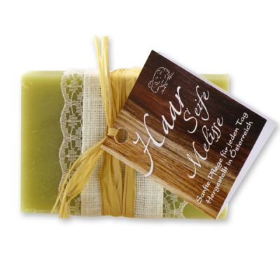 Special cold-stirred soap 100g decorated with a ribbon, Hair soap melissa 