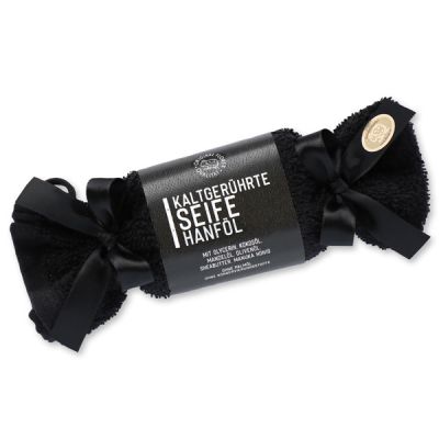 Spezialseife kaltgerührt Waschlappen-Zuckerl schwarz 100g "Black Edition", Hanföl 
