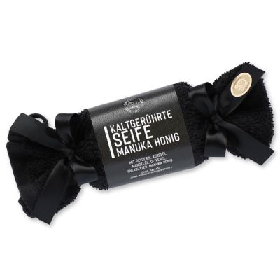 Spezialseife kaltgerührt Waschlappen-Zuckerl schwarz 100g "Black Edition", Manuka Honig 