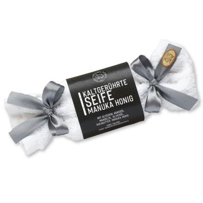 Spezialseife kaltgerührt Waschlappen-Zuckerl weiß 100g "Black Edition", Manuka Honig 