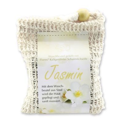 Kaltgerührte Schafmilchseife 150g modern im Waschbeutel, Jasmin 
