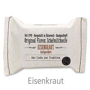 Kaltgerührte Seife 150g im genähten Papierbeutel, Eisenkraut 