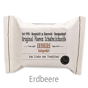 Kaltgerührte Seife 150g im genähten Papierbeutel, Erdbeere 