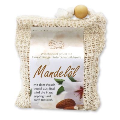 Kaltgerührte Schafmilchseife 150g modern im Waschbeutel, Mandelöl 