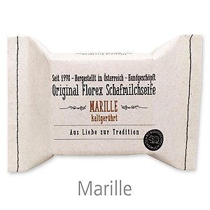 Kaltgerührte Seife 150g im genähten Papierbeutel, Marille 