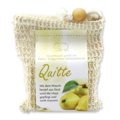 Kaltgerührte Schafmilchseife 150g modern im Waschbeutel, Quitte 