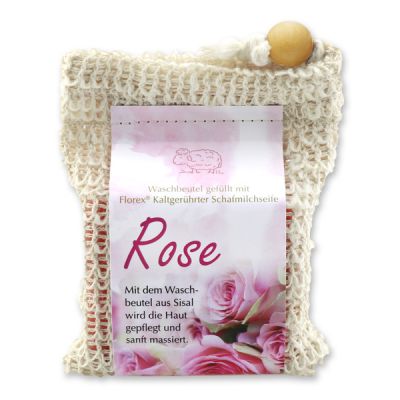 Kaltgerührte Schafmilchseife 150g modern im Waschbeutel, Wildrose 