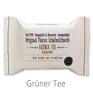 Kaltgerührte Seife 150g im genähten Papierbeutel, Grüner Tee 