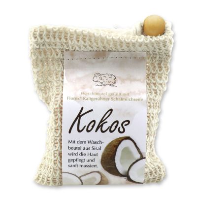 Kaltgerührte Schafmilchseife 150g modern im Waschbeutel, Kokos 