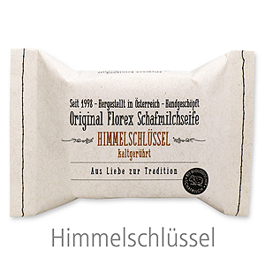 Kaltgerührte Seife 150g im genähten Papierbeutel, Himmelschlüssel 