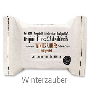 Kaltgerührte Seife 150g im genähten Papierbeutel, Winterzauber 