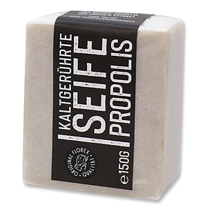 Kaltgerührte Spezialseife 150g "Black Edition" weiß verpackt, Propolis 