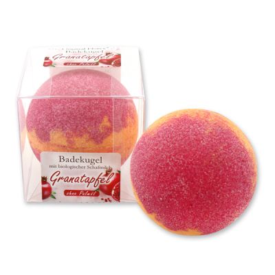 Badekugel mit Schafmilch 125g in Cellobox, Granatapfel 