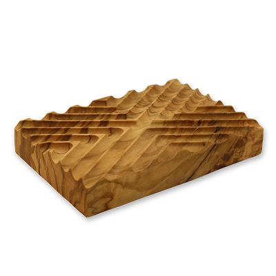 Olivenholz-Seifenschale eckig mit Rillen 12x8cm 