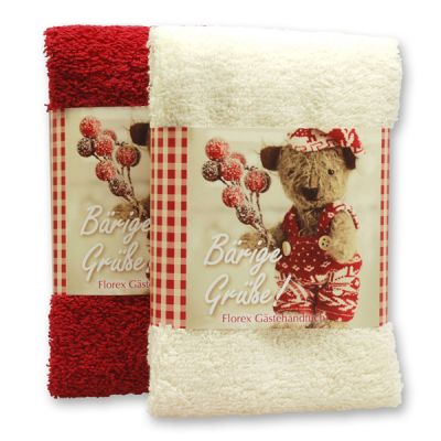 Gästehandtuch 30x50cm "Bärige Grüße", beige/bordeaux 