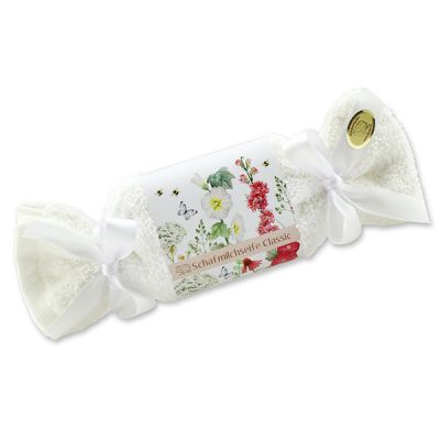 Schafmilchseife eckig 100g im Waschlappen
"Blütenzart" mit Motiv 7, Classic 