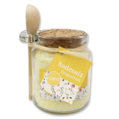Badesalz 300g im Glas mit Holzlöffel "Sonnenschein", Grapefruit 