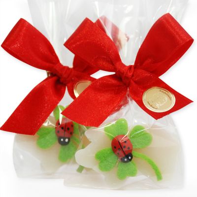 Schafmilchseife Schwein 15g dekoriert mit Kleeblatt in Cello, Classic 