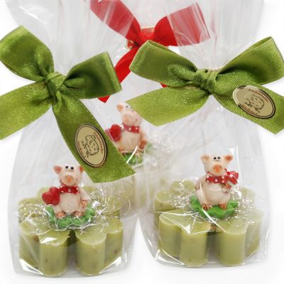 Schafmilchseife Kleeblatt midi 25g dekoriert mit Glücksschweinschen, Classic/Eisenkraut 