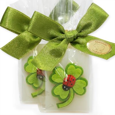 Schafmilchseife Wiener Gästeseife 25g dekoriert mit Kleeblatt in Cello, Classic 