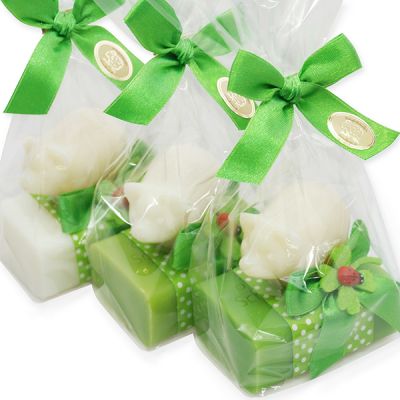 Schafmilchseife eckig 100g dekoriert mit Schafmilchseife Glücksschweinchen 40g in Cello, sortiert 