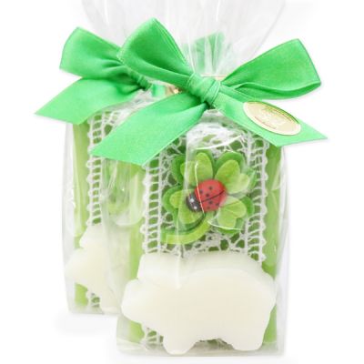Schafmilchseife eckig 100g Birne dekoriert mit Schwein 15g Classic in Cello, Classic/Birne 