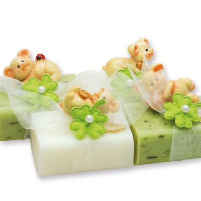 Schafmilchseife eckig 100g dekoriert mit Schwein, Classic/Eisenkraut 