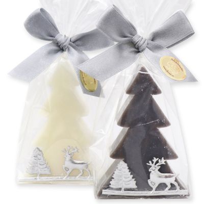 Sheep milk soap tree 75g, decorated with a silver bow in a cellophane, Classic/christmas rose 