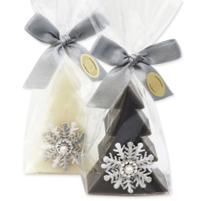 Sheep milk soap tree 75g, decorated with a snowflake in a cellophane, Classic/christmas rose 