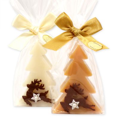 Sheep milk soap christmas tree 75g, decorated with a felt deer in a cellophane, Classic/quince 