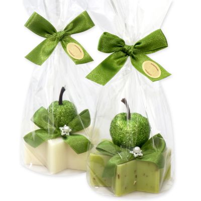 Sheep milk soap star 40g, decorated with a glitter apple in a cellophane, Classic/verbena 