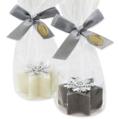 Sheep milk soap star 40g, decorated with a snowflake in a cellophane, Classic/christmas rose 