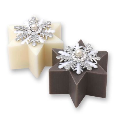 Sheep milk soap star 40g, decorated with a snowflake, Classic/christmas rose 