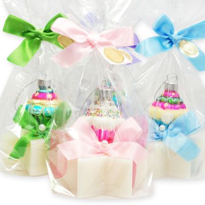 Sheep milk soap star 80g, decorated with a glass cake in a cellophane, Classic 