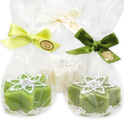 Sheep milk soap star 80g, decorated with with crochet stars in a cellophane, sorted 