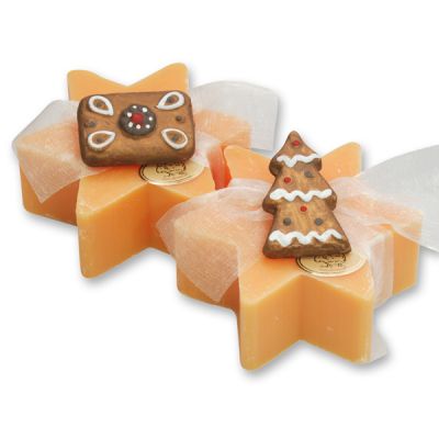 Schafmilchseife Stern 80g, dekoriert mit Deko Lebkuchen, Orange 