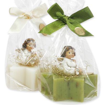 Sheep milk soap star 80g, decorated with an angel in a cellophane, Classic/verbena 