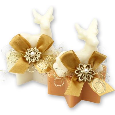 Sheep milk soap star 80g, decorated with a sheep milk soap deer 30g, Classic/quince 