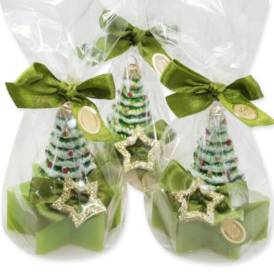 Sheep milk soap star 80g, decorated with a glass christmas tree in a cellophane, sorted 
