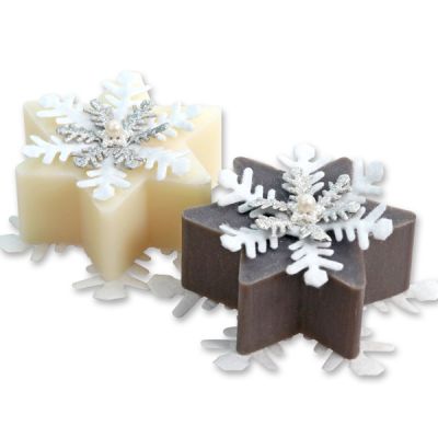 Sheep milk soap star 80g, decorated with snowflakes, Classic/christmas rose 