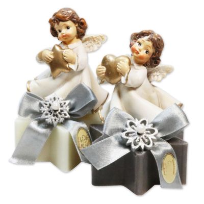 Sheep milk soap star 80g decorated with an angel, Classic/Christmas Rose 