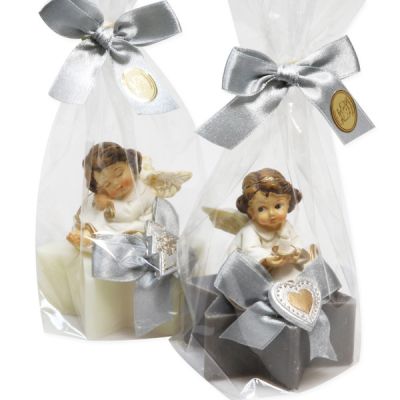 Sheep milk soap star 80g decorated with an angel in a cellophane bag, Classic/Christmas Rose 