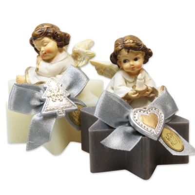 Sheep milk soap star 80g decorated with an angel, Classic/Christmas Rose 