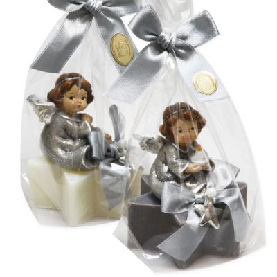 Sheep milk soap star 80g decorated with an angel in a cellophane bag, Classic/Christmas Rose 